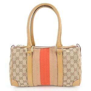 Gucci GG Canvas Mini Boston 001 0851 Leather Handbag Tote Women's EWE Dc34-2